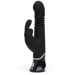 Fifty Shades of Grey - Rabbit-vibraattori työntöliikkeellä, matkalukituksella, tyylikäs, tehokas, silikoni, musta